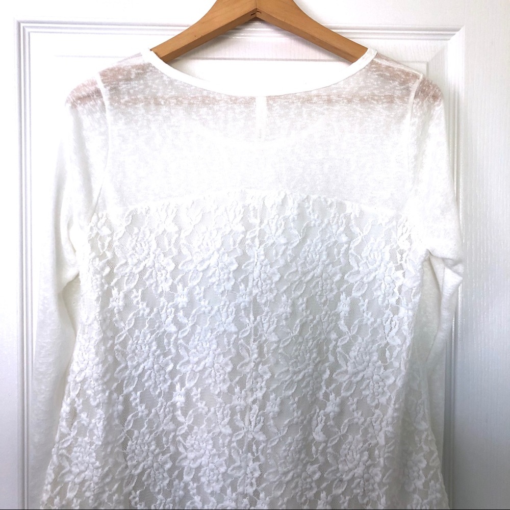 Orange Creek Plain White Long Sleeve Top Lace Back - Picture 5 of 7